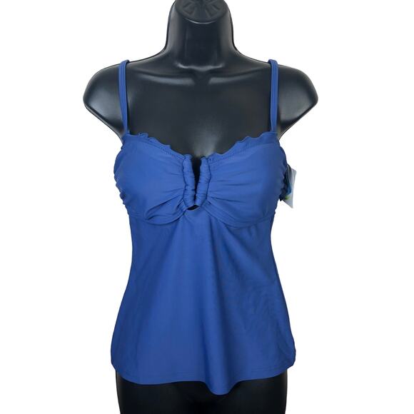 NEW Croft & Barrow Tankini Womens 8 Blue Ruffle Bandeau Swim Top - Picture 1 of 9